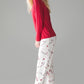 Red Solid Top and Christmas Pants Two Piece Lounge Set