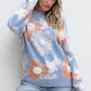 Beau Blue Floral O Neck Drop Shoulder Knitted Sweater