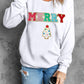 Beige MERRY Christmas Tree Chenille Patch Graphic Sweatshirt