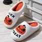 White Halloween Pumpkin Trick Or Treat Plush Slippers