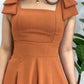 Plain Square Neck Sleeveless Waist Midi Dress Bowknot Strap A Line Dress