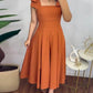 Plain Square Neck Sleeveless Waist Midi Dress Bowknot Strap A Line Dress