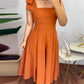 Plain Square Neck Sleeveless Waist Midi Dress Bowknot Strap A Line Dress