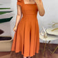 Plain Square Neck Sleeveless Waist Midi Dress Bowknot Strap A Line Dress