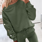 2PCS Skew Neck Buttoned Sweatshirt & Cuffed Pants Set