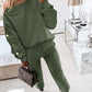 2PCS Skew Neck Buttoned Sweatshirt & Cuffed Pants Set