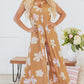 Khaki Floral Print Sleeveless Button up Wide Leg Loose Jumpsuit