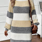 Gray Stripe Colorblock Bubble Sleeve Drop Shoulder Sweater Dress