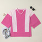 Bright Pink Textured Colorblock 3/4 Sleeve Oversize Top