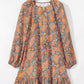 Orange Paisley Print Loose Fit Drawstring High Waist Mini Dress