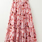 Pink Abstract Watercolor Tie Dye Tiered Maxi Skirt