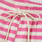 Rose Stripe Crew Neck T Shirt and Drawstring Shorts Set