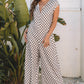 Khaki Checkered Print Buttoned Crew Neck Wide Leg Jumpsuit