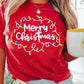 Red Merry Christmas Lights Print Crew Neck T Shirt