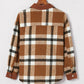 Brown Pocketed Buttoned Plaid Shirt Jacket