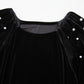 Black Pearl Beaded Half Sleeve Velvet Top