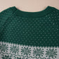 Green Christmas Snowflake Pattern Drop Shoulder Plus Size Sweater