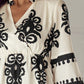 Beige Western Geometric Print 3/4 Sleeve Loose Midi Dress