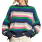 Bright Green Rainbow Striped Crew Neck Drop Shoulder Sweater