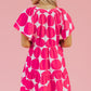 Rose Polka Dot Flutter Sleeve Notched Neck Tiered Flowy Dress