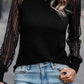 Black Striped Mesh Long Sleeve Crewneck Ribbed Top