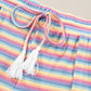 Pink Stripe Rainbow Tee Tasseled String Wide Leg Pants Set