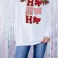 White Chenille HO HO HO Bow Patched Graphic Christmas Sweatshirt