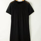 Black Contrast Lace Raglan Sleeve Pleated Detail Shift Dress