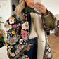 Black Floral Print Quilted Fleece Lined Buttoned Jacket