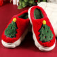 Fiery Red Christmas Tree Graphic Thick Sole Plush Slippers