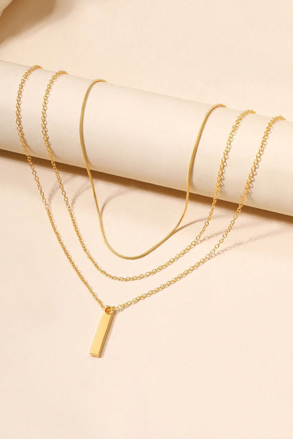 Gold Bar Pendant Layered Adjustable Chain Necklace