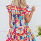 Pink Abstract Printed Ruffled Flutter Sleeve Tiered Mini Dress