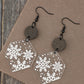 White Snowflake Print Hexagon Acrylic Dangle Earrings