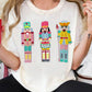 White Chenille Nutcracker Doll Graphic Christmas Fashion Tee