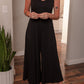 Black Spaghetti Straps Open Back Pleated Wide Leg Jumpsuit