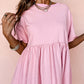 Light Pink Solid Color Pocketed Raw Edge Babydoll Dress