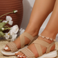 Beige Woven Elastic Criss Cross Slope Sandals