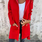 Fiery Red Solid Color Casual Zip up Hooded Coat