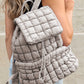 Medium Grey Solid Flapped Quilted Puffer Backpack