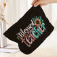 Black Blessed Teacher Flower Pencil Print Corduroy Storage Bag