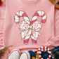 Pink Christmas Bow Candy Cane Graphic Drop Shoulder Crew Neck Sweatshirt