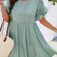 Grass Green Ruffle Trim Short Sleeve Plus Size Flared Mini Dress