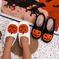 White Halloween Pumpkin Print Plush Slippers (Runs Small, Size Up)