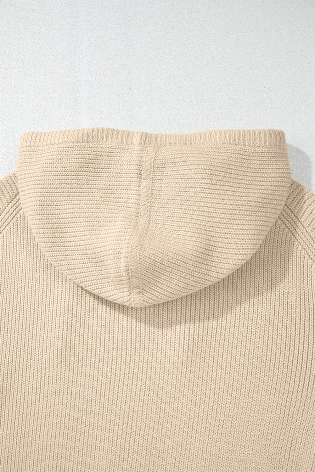 Beige Solid Color Drawstring Hooded Drop Shoulder Pullover Sweater