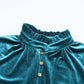 Green Frilled Neck Buttoned Front Velvet Top