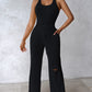 U Neck Bodysuit & Drawstring Cutout Wide Leg Pants Set