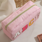 Pink ABCD Letter Decor Corduroy Zipper Cosmetic Bag