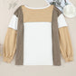 Khaki Exposed Seam Color Block Patchwork Top