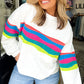 White Plus Size Colorful Striped Drop Shoulder Loose Sweatshirt