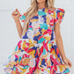 Pink Abstract Printed Ruffled Flutter Sleeve Tiered Mini Dress